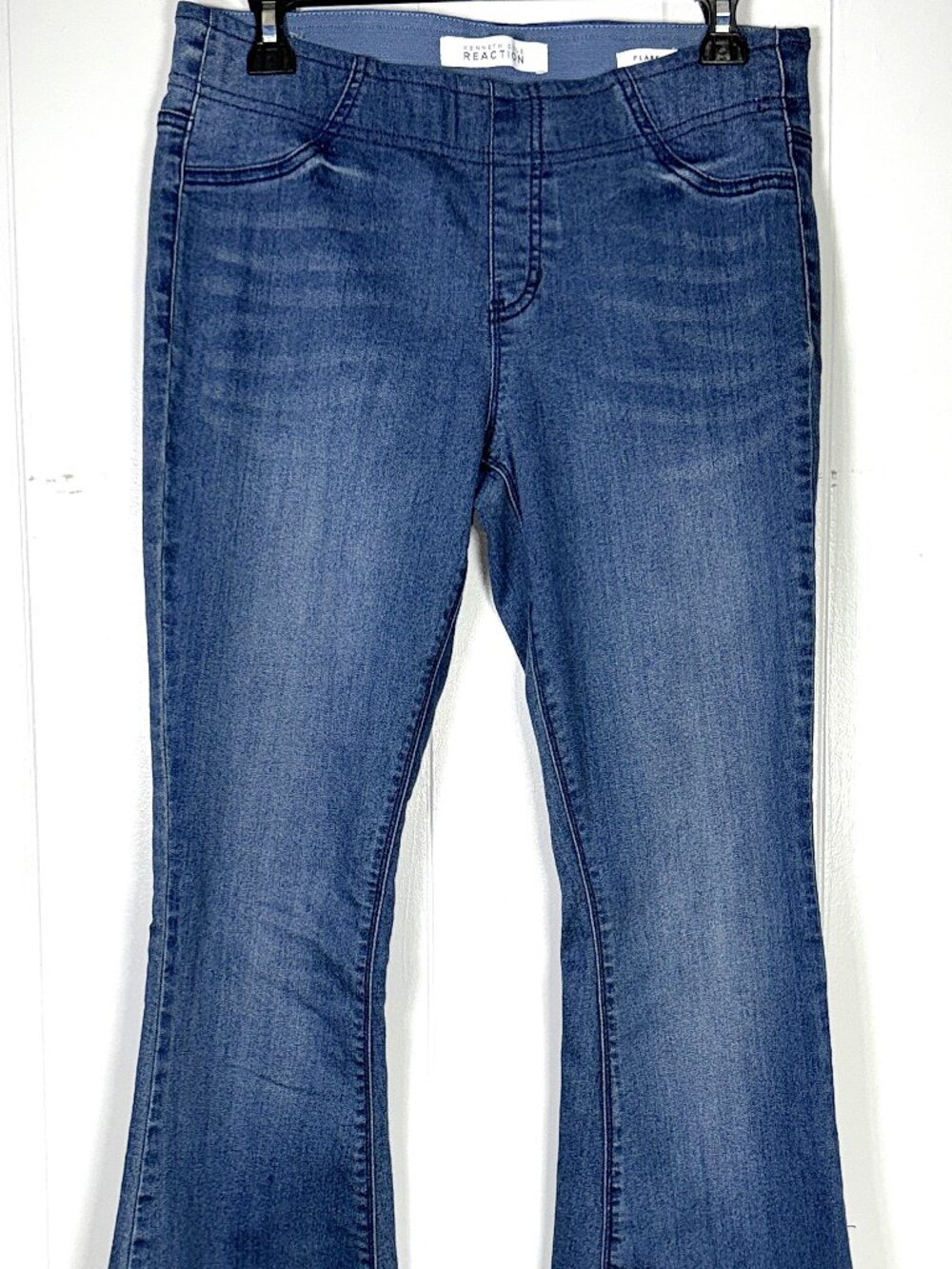 Kenneth Cole Reaction Flare Denim Blue Jean Pull-On Stretch Bell Bottom Pants 8